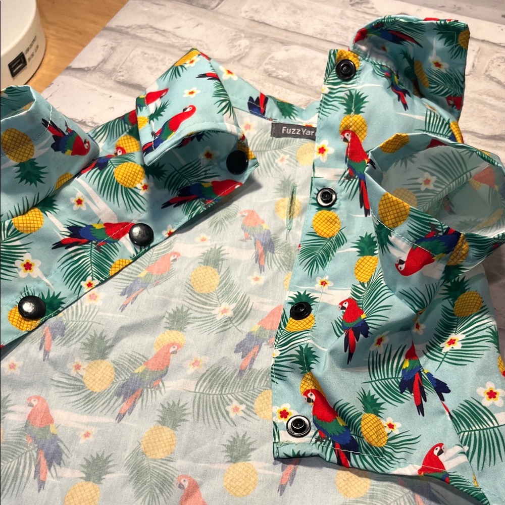 Tropical pineapple Parrot Print Dog Hawaiian Shirt size 3 pet clothes - Picture 7 of 9
